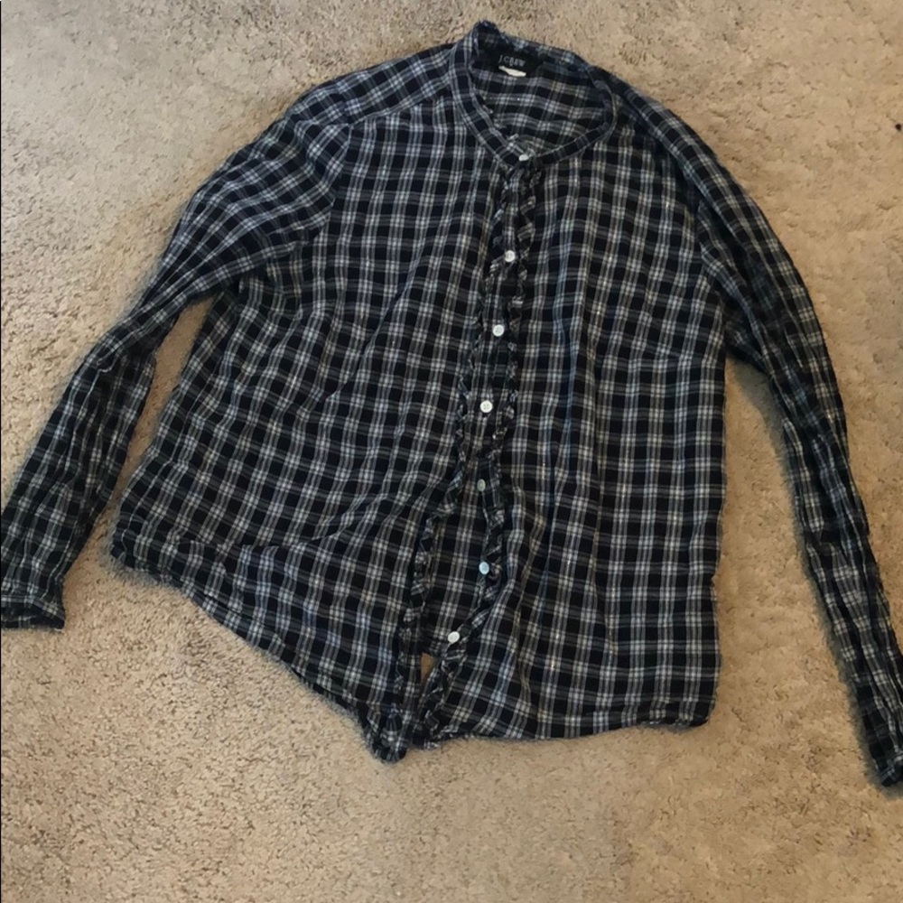 Plaid shirt with ruffles & cute silver threading